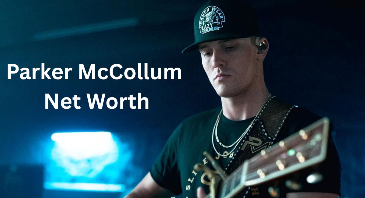Parker McCollum performing live on stage during a country music concert with guitar and audience in the background